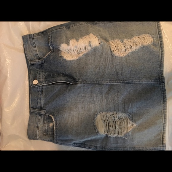 Distressed Denim Skirt