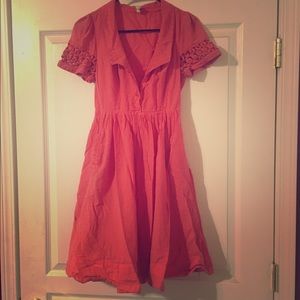 Unique cotton pink dress with button detail