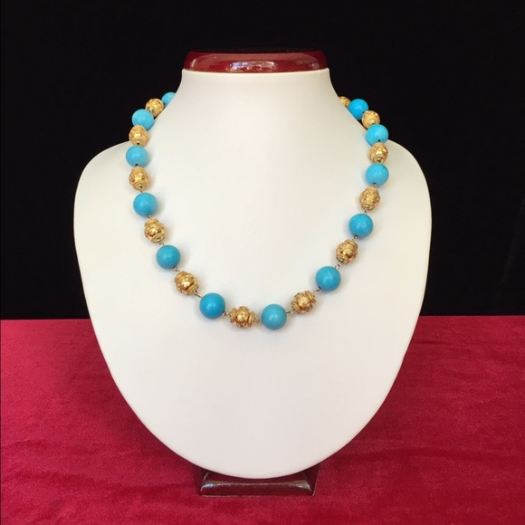 CUSTOM HANDCRAFTED BLUE/GOLD NECKLACE