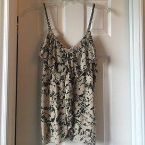 Express ruffle tank with bronze chain straps