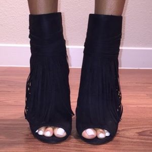 Black fringe heels