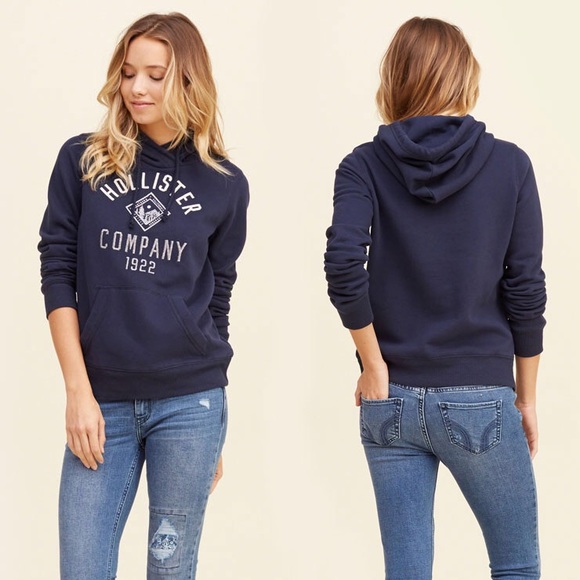 Hollister logo hoodie in navy blue