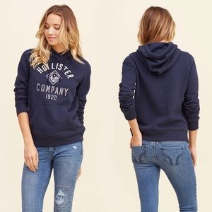 Hollister logo hoodie in navy blue