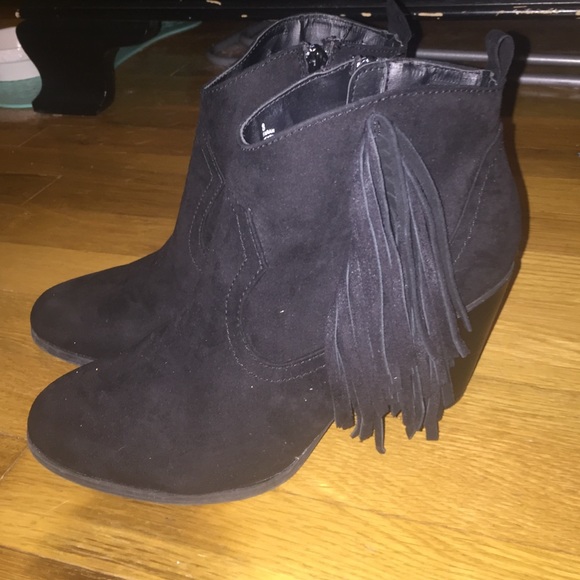 Charlotte Russe black fringe booties