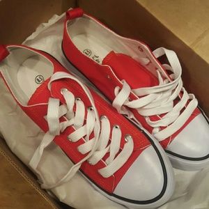 Red canvas sneakers