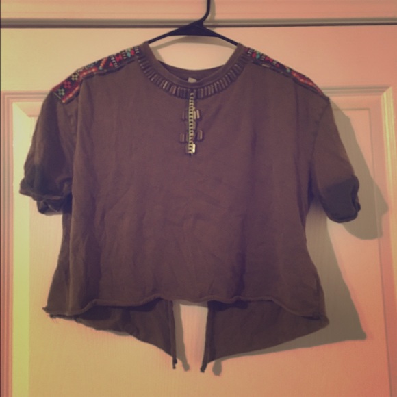Bohemian crop top with Aztec shoulder detail