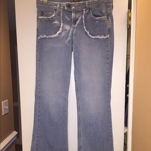 Wide leg faded jeans