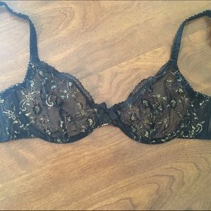 NWOT Agent Provocateur Sheer Black & Gold Lace Bra