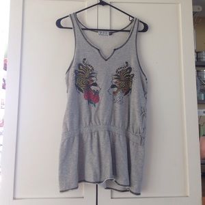 Lace-up tattoo tiger tunic top