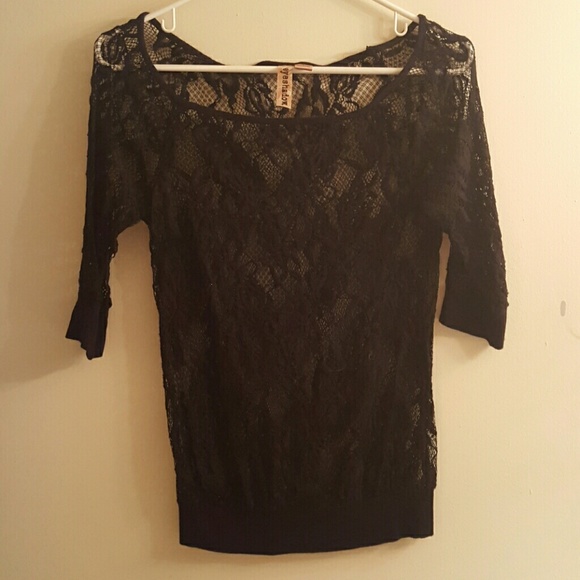 Black shear 3/4 length sleeve lace like material - Picture 1 of 1