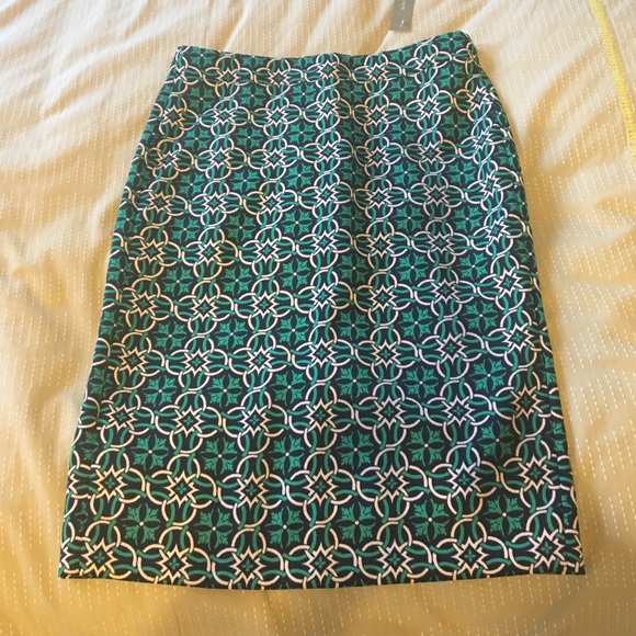 JCrew printed green navy and white pencil skirt