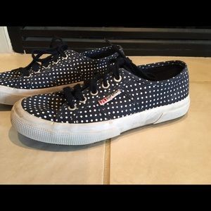 Superga ladies tennis shoes. Navy w/white dots