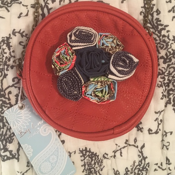 Mud Pie Quilted Tangerine Round Bag New With Tags