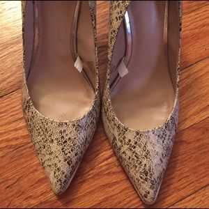Sold elsewhere! Tan faux snake skin heels