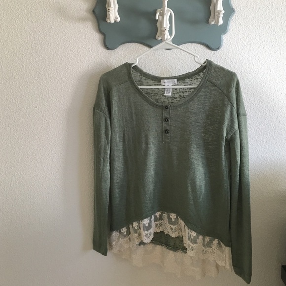 High-low Olive Green Lace Top