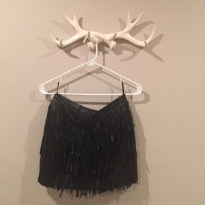 Forever 21 Black Faux Leather Fringe Skirt