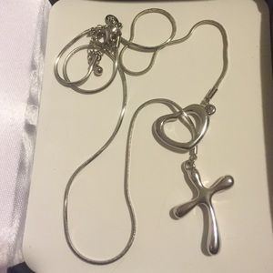 Pure Silver Cross in Heart Necklace