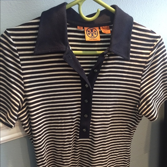 Tory Burch collared navy stripe shirt