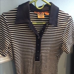 Tory Burch collared navy stripe shirt