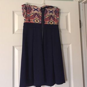 Tribal and navy dress
