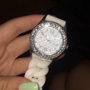 white and silver watch