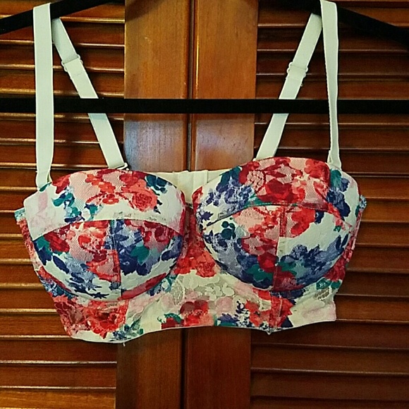 Red, White, and Blue Floral Corset Bra