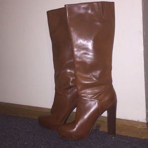 Knee High, 4" heel, Brown Leather Boots