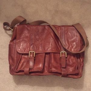Fossil Brown Leather Messenger Tote Bag