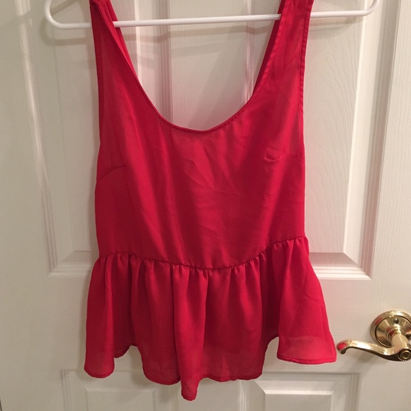 Red sheer tank with bow on back