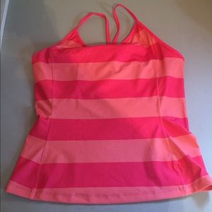 Pink and tangerine striped active top