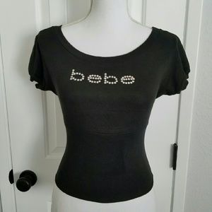 Bebe wide neck top with signature logo