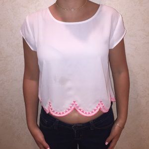 Pink Embroidered Scalloped LA Hearts Top