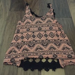 Pink and black top w/ lace back & straps size S