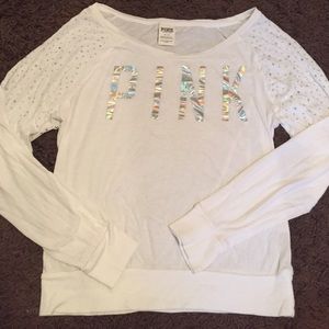 PINK Victoria's Secret White Long Sleeve Top