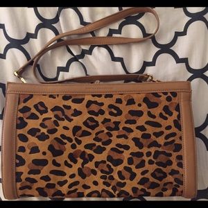 French Connection Cosmic Clutch Leopard Calf Hair