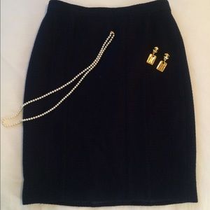 Chanel Navy Blue Wool Pencil Skirt