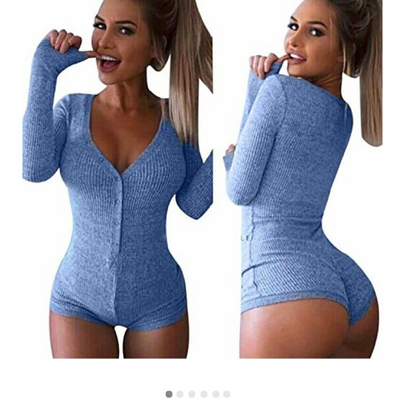 Small Sky Blue Moxeay Sexy Bodycon Bodysuit