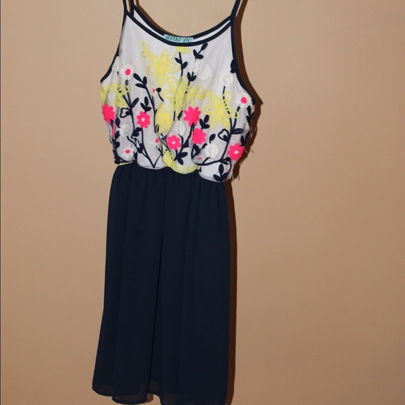 NWOT Navy/White/Light Yellow/Hot Pink Sundress