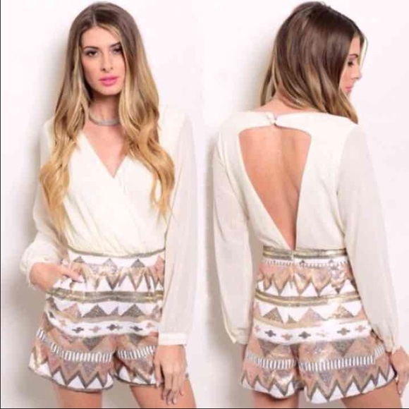 Aztec Print Sequin Romper