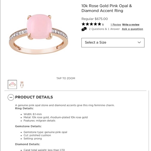 ‼️SOLD‼️10K rose gold pink opal and diamond  ring