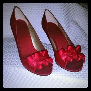 Red Satin Pumps