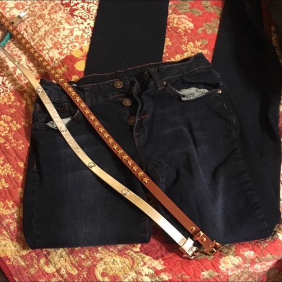 Dark Navy Jeans with Two Belts