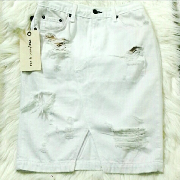 rag & bone Shredded White Denim Skirt - Picture 2 of 4