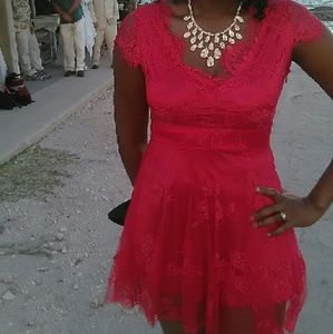 Red lace cocktail dress