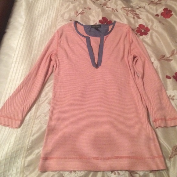 Pink and white striped neckline quarter sleeve