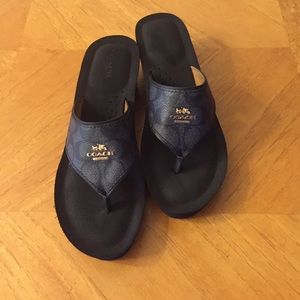 Coach Janice Thong Wedge Leather Sandal