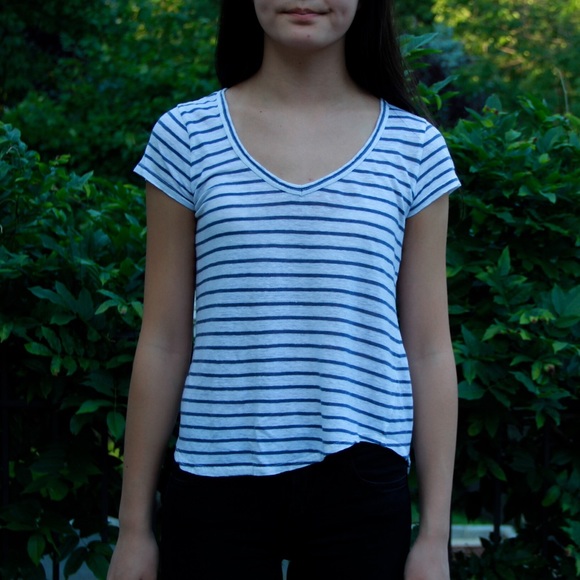 White Madewell T-shirt with Indigo Stipes