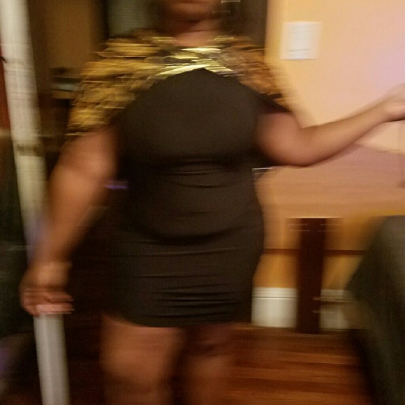 Gold and black fitted bodycon multi way dress