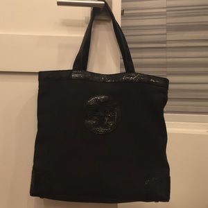 Tory Burch canvas & alligator skin trim tote