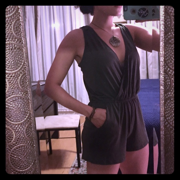 Dark Green Romper, Crocheted Back Detail